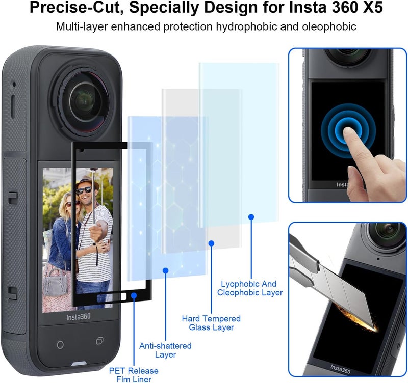 Gamorek Carrying Case Bag for Insta360 X5, Silicone Lens Cap, 2-Pack Screen Protector with Tools, Protective Accessories Kit for Insta360 X5 - Image 2